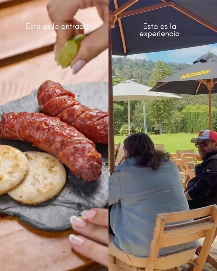Mesas al aire libre con sombrillas en la sede campestre